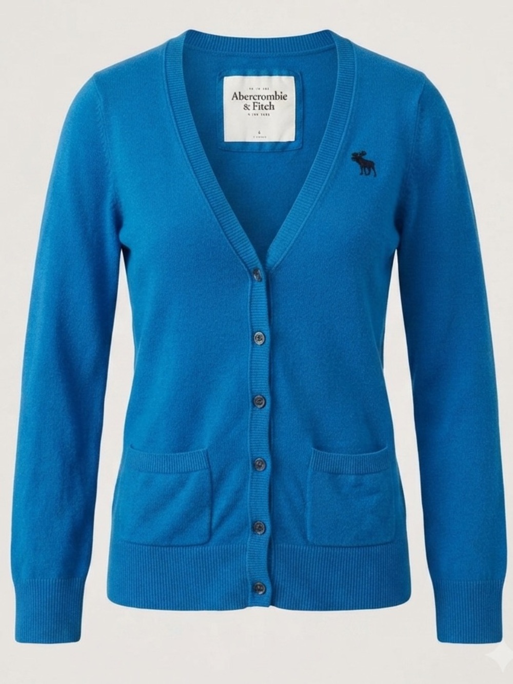Abercrombie & Fitch Blue V-Neck Cardigan Moose Logo Preppy Y2K Aesthetic Large